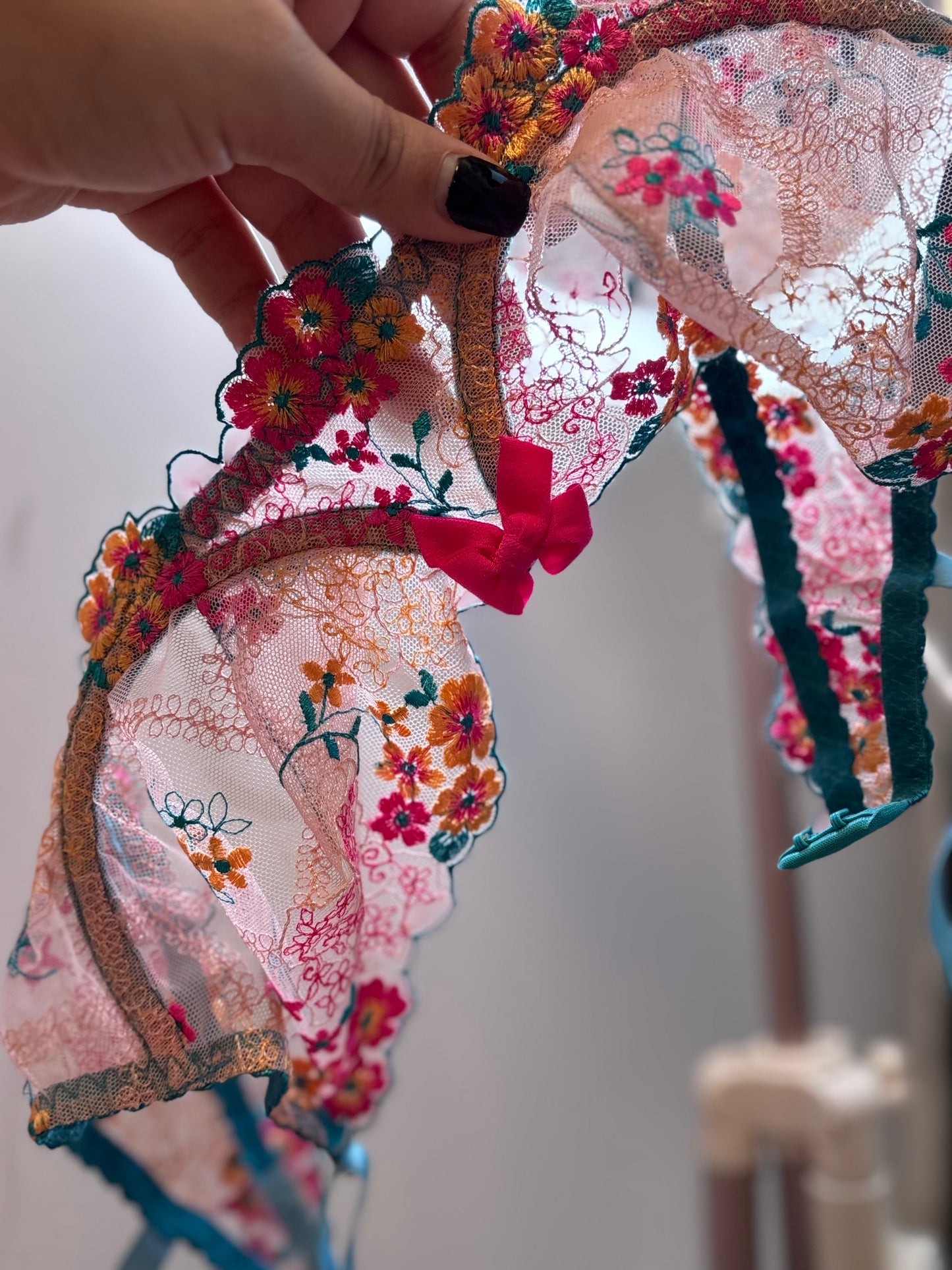 Handmade Multicolor Floral Underwire Bra with Regular Straps – Soft, Comfortable, Feminine Design