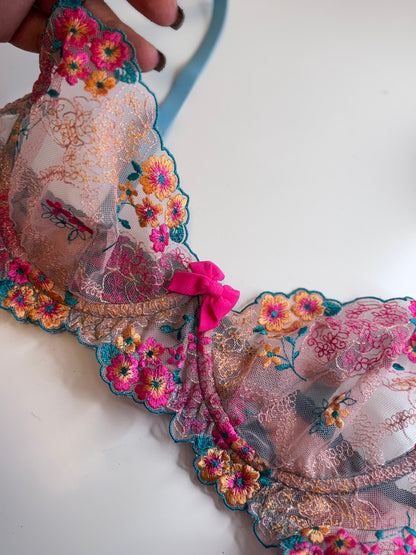 Handmade Multicolor Floral Underwire Bra with Regular Straps – Soft, Comfortable, Feminine Design