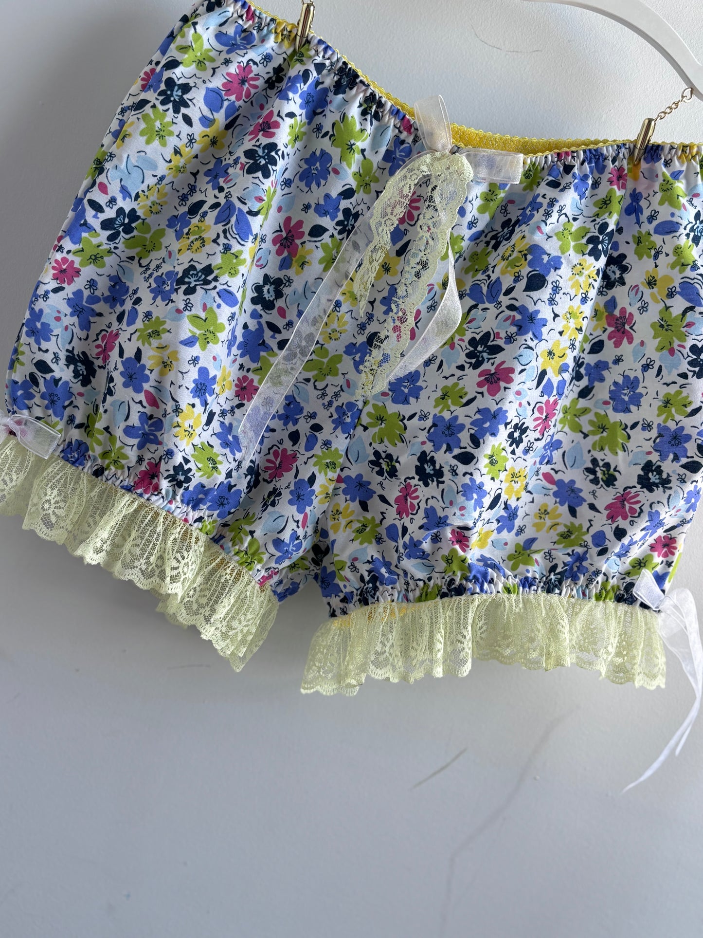 Handmade Baby Bloomer – Blue & Yellow Multi-Flower Print | Soft Cotton Baby Shorts | Summer Floral Bloomers for Girls